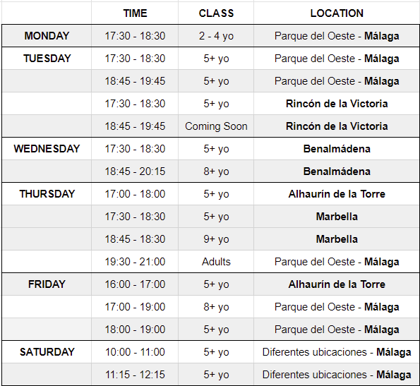 schedule parkour classes malaga 2024 v3.2 eng