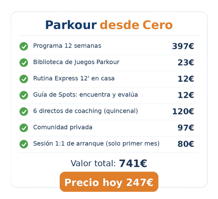 precio de curso de parkour online adultos