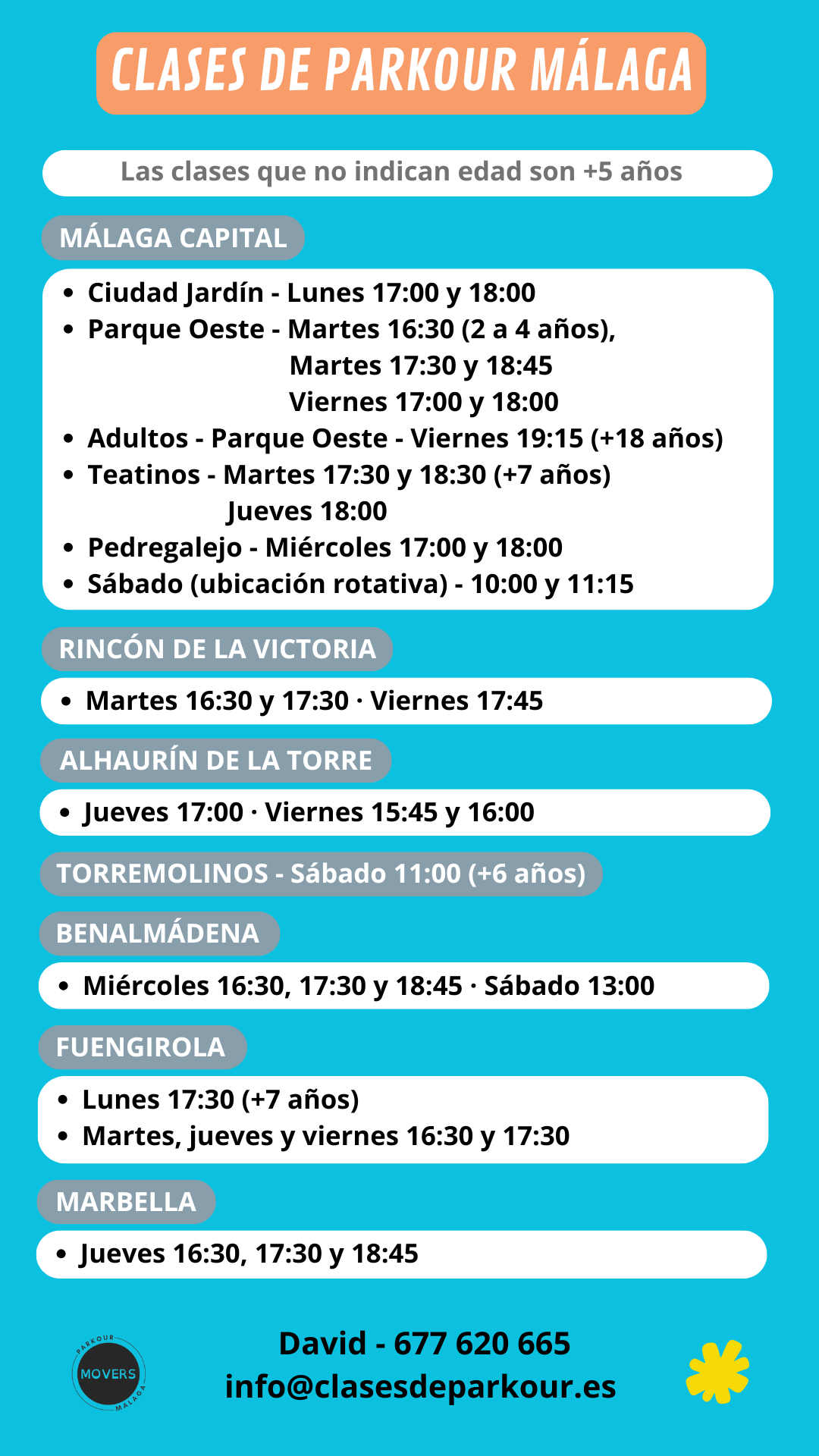 Horarios clases parkour malaga abril 2026 v2
