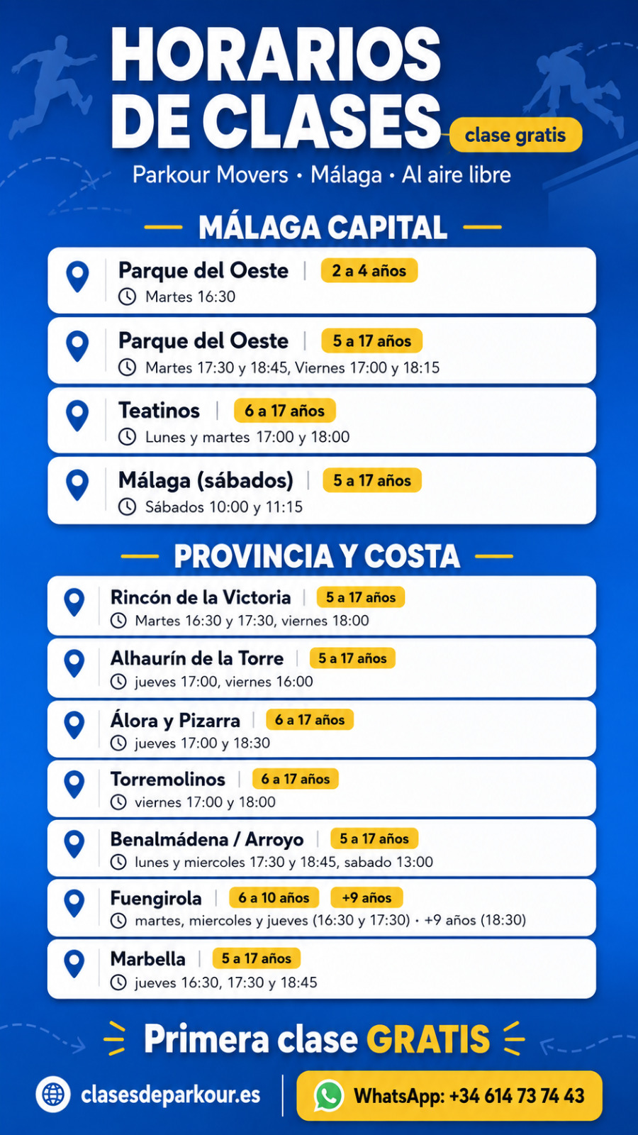 Horarios clases de parkour malaga 26-27
